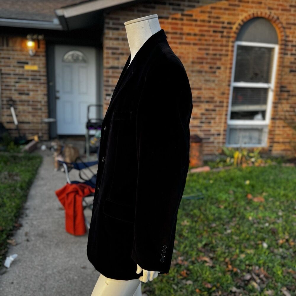 Vintage Men's Velvet Jacket Suit Coat Formal Wear Black Tie Size XL - Picture 4 of 8